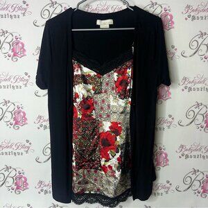 Point zero top shirt camisole tshirt Floral Black and Red Women's Top
